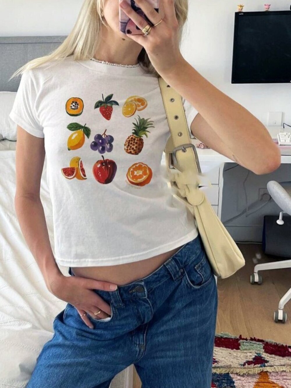 Fruit Aesthetic Baby Tee 🍓🍊✨ | Simple Graphic Y2K Collage Crop Top